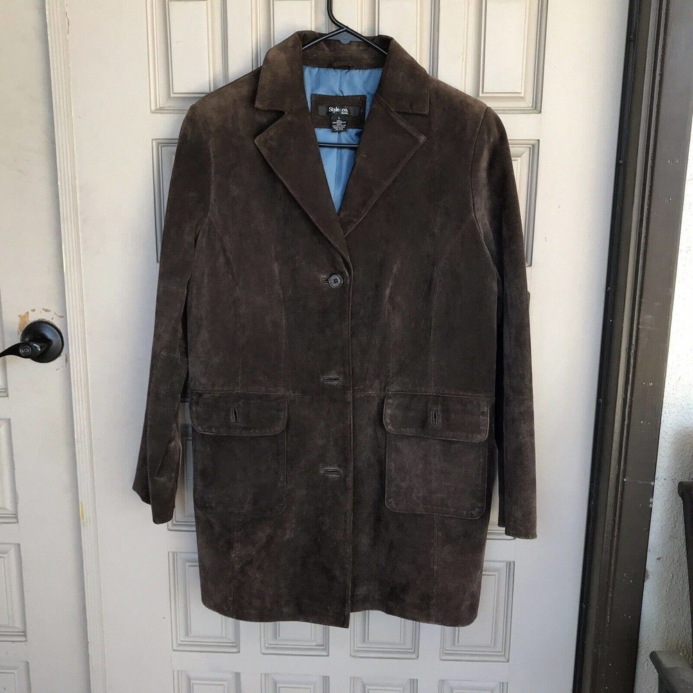 90's Style Co SzL Genuine Suede Car Coat Chocolate Brown Pre-Owned